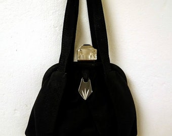 Vintage 1940s 1950s Black Evening Bag/ Purse/ Clutch/ Lucite Clasp
