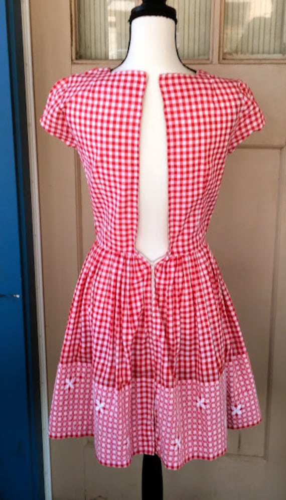 Vintage 1950s 50s Red White Dress Gingham Cotton … - image 5