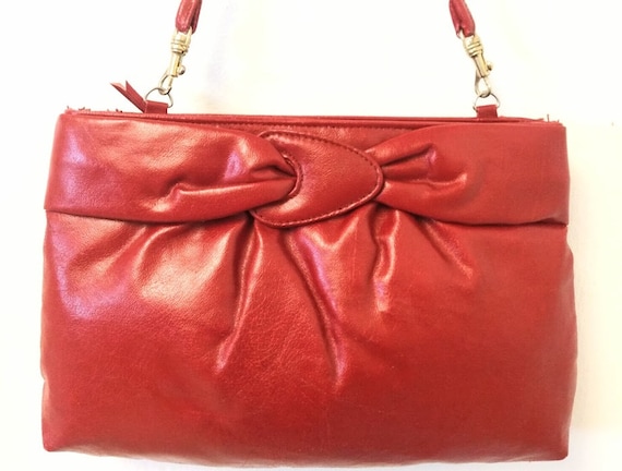 Vintage 1970s 70s Red Leather Shoulder Bag Handba… - image 6