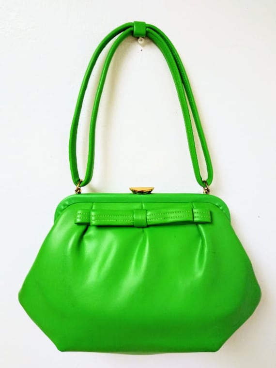 Vintage Bright Green Handbag /Pocketbook/ Purse/ … - image 9