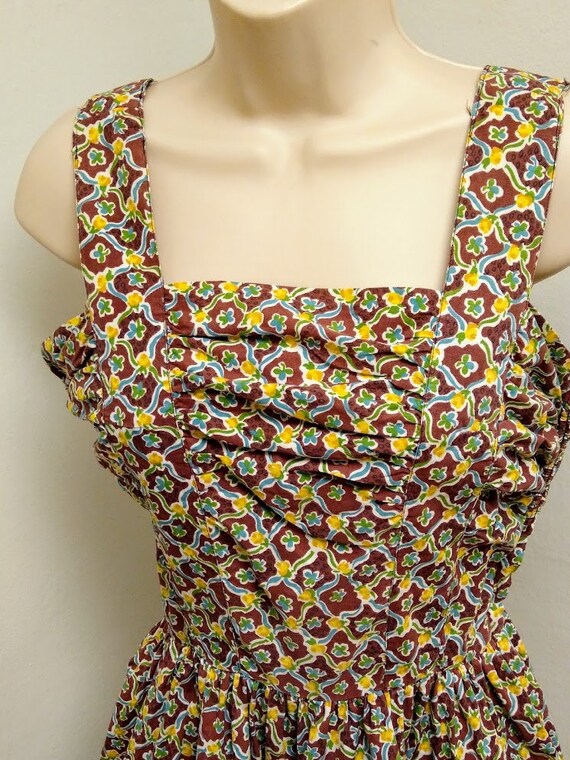 Vintage 1940s 50s Cotton Print Sun Dress Roses Sh… - image 10