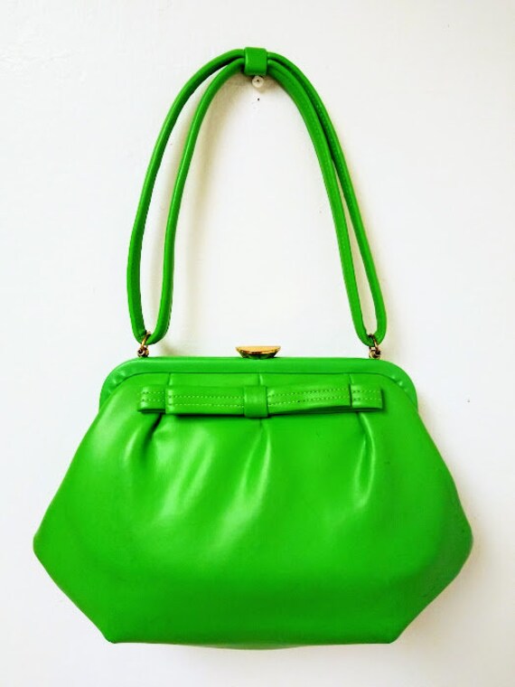 Vintage Bright Green Handbag /Pocketbook/ Purse/ … - image 6