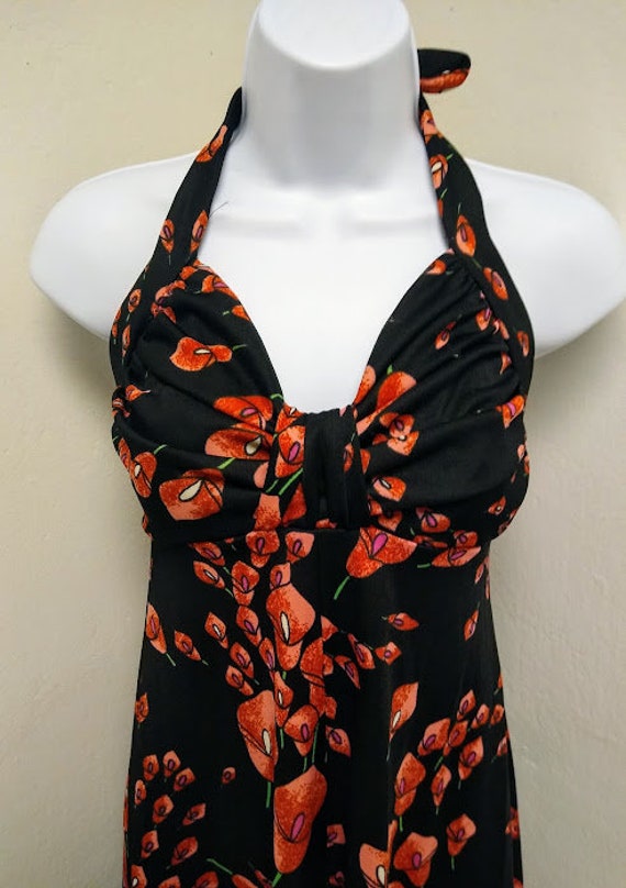 Vintage 1970s Halter Dress /Lily Print/ Polyester… - image 9