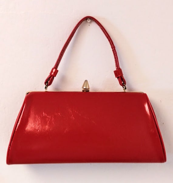 Vintage 1950s 1960s Red Textured Patent Leather Ha