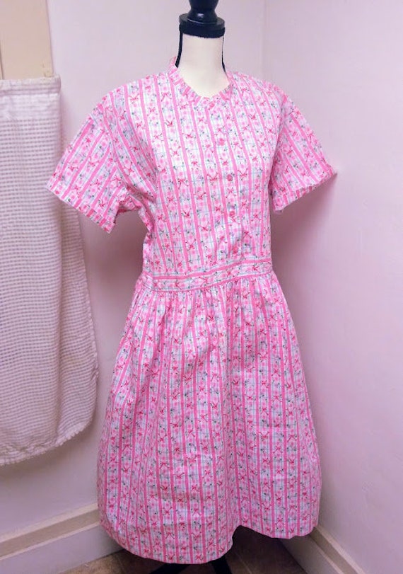 Vintage 1950s 50s Pink Novelty Print Cotton Shirt… - image 8