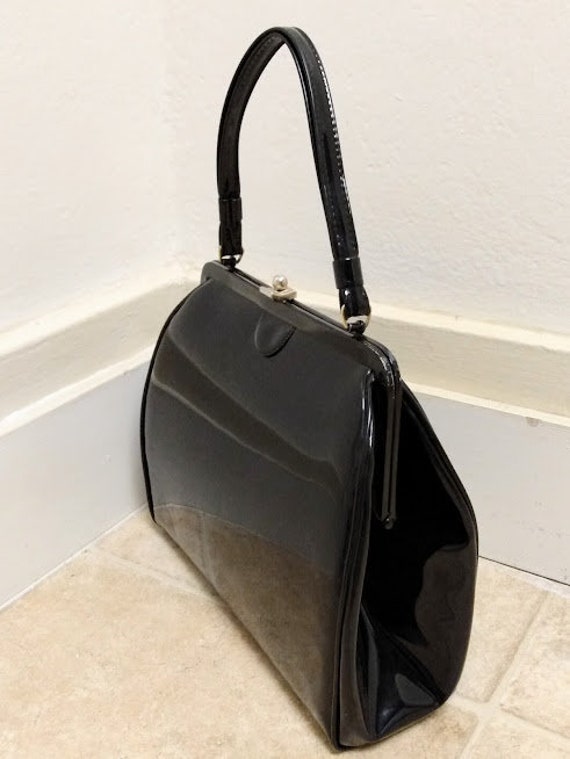 Vintage 1950s 1960s Black Patent Leather Handbag … - image 6