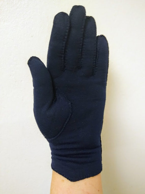 Vintage 1950s Dark Blue Wrist Evening Gloves Form… - image 8