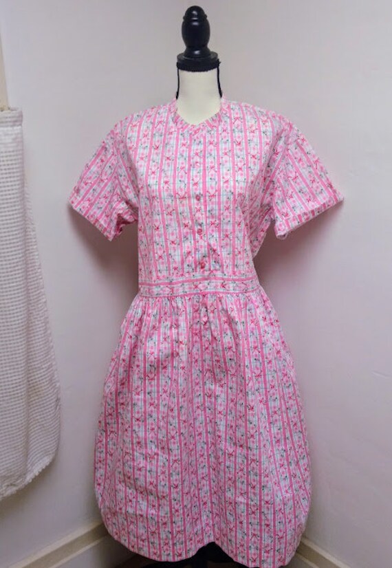 Vintage 1950s 50s Pink Novelty Print Cotton Shirt… - image 9