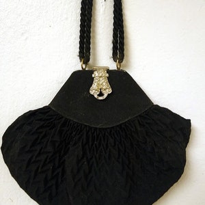 Vintage 1920s 1930s Black Faille Rhinestone Clasp Evening Bag Purse Handbag Art Deco