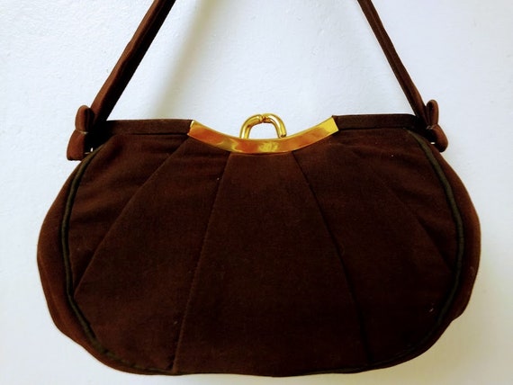 Vintage 1950s 50s Brown Faille Fabric Evening Bag… - image 4