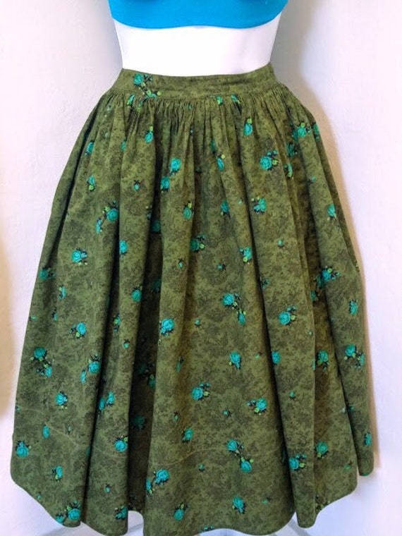 Vintage 1960s 60s Sage Green Skirt Blue Rose Novel