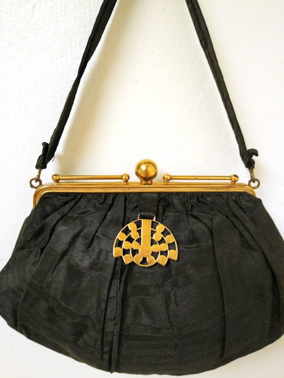 Vintage 1920s 20s Black Silk Clutch Evening Bag Purse SMALL Art