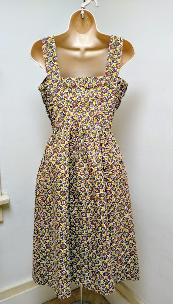 Vintage 1940s 50s Cotton Print Sun Dress Roses Sh… - image 8