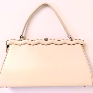 Bolso de mano vintage de vinilo color marfil crema de los años 60, accesorio de MCM, bolso Kelly de VERDI