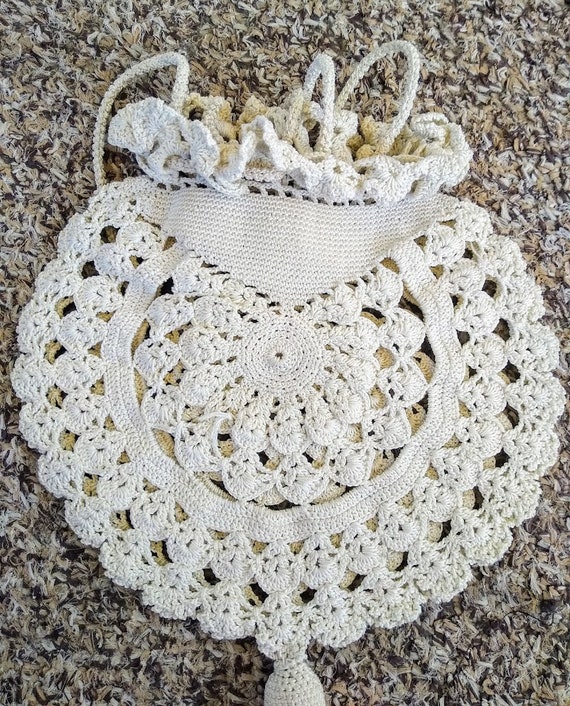 Vintage 1900s Off White  Victorian Crochet Drawst… - image 2