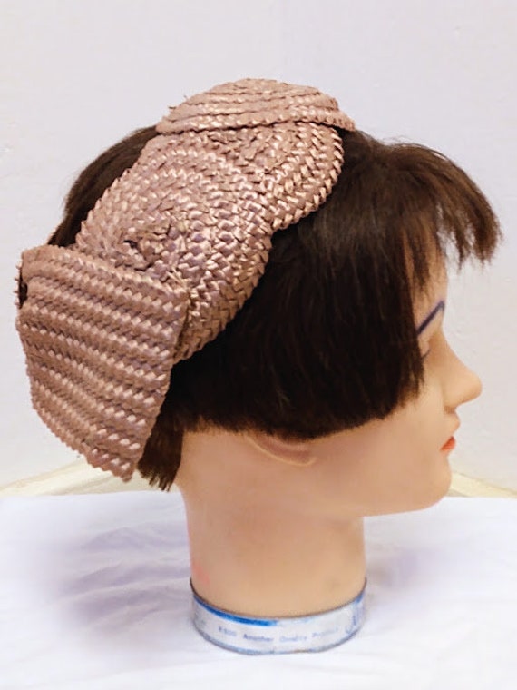 Vintage 1950s  1960s Topper Woven Raffia Hat Bow … - image 6