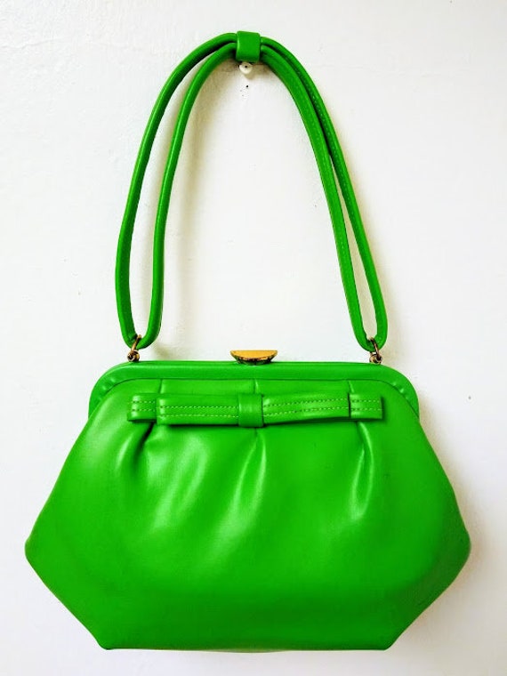 Vintage Bright Green Handbag /Pocketbook/ Purse/ … - image 8