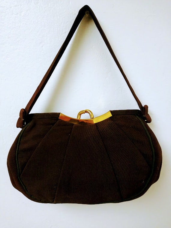 Vintage 1950s 50s Brown Faille Fabric Evening Bag… - image 10