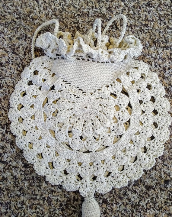 Vintage 1900s Off White  Victorian Crochet Drawst… - image 8