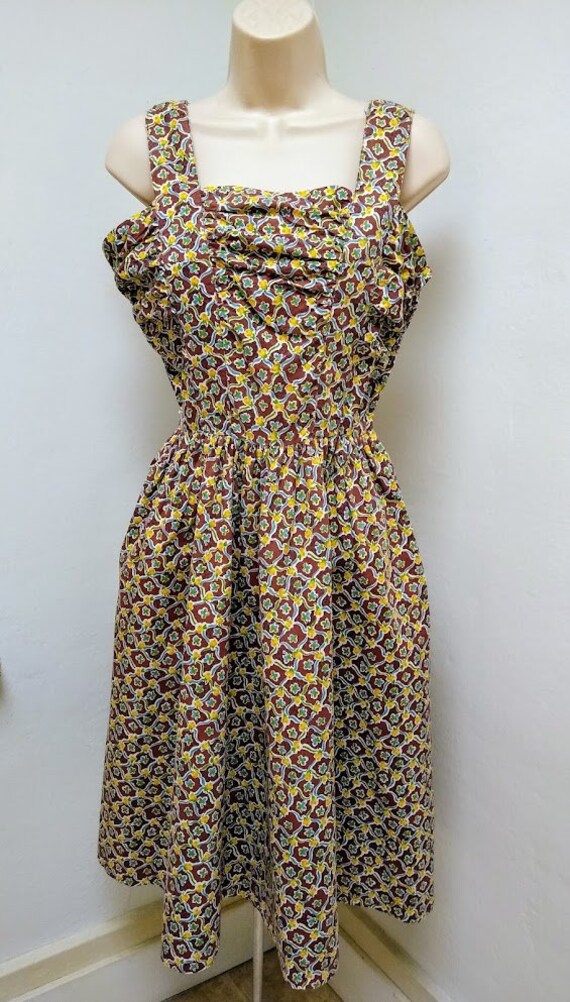 Vintage 1940s 50s Cotton Print Sun Dress Roses Sh… - image 5