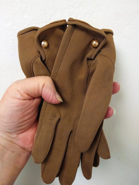 Vintage  Light Brown 1950s 50s Wrist Formal Nylon… - image 3