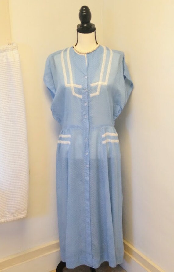 Vintage 1930s 1940s Blue Swiss Dot Sheer Dress Fr… - image 8