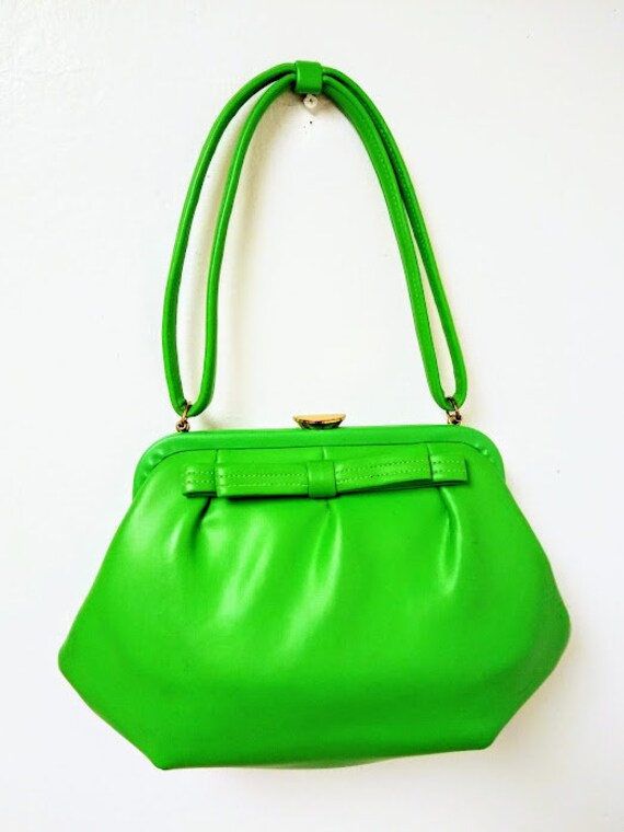 Vintage Bright Green Handbag /Pocketbook/ Purse/ … - image 10