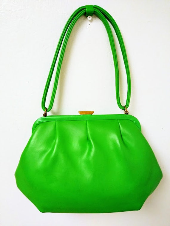 Vintage Bright Green Handbag /Pocketbook/ Purse/ … - image 4