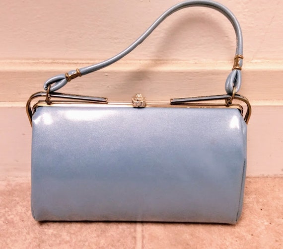Vintage 1950s 1960s Baby Blue Handbag Purse pocketbook Medium Etsy