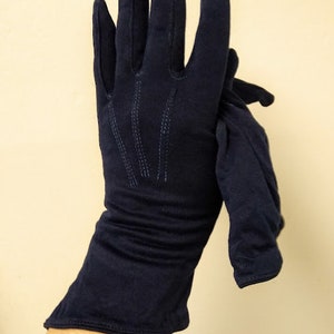 Vintage 1950s Dark Blue Wrist Evening Gloves Formal XS /Small Dyed Restored image 5
