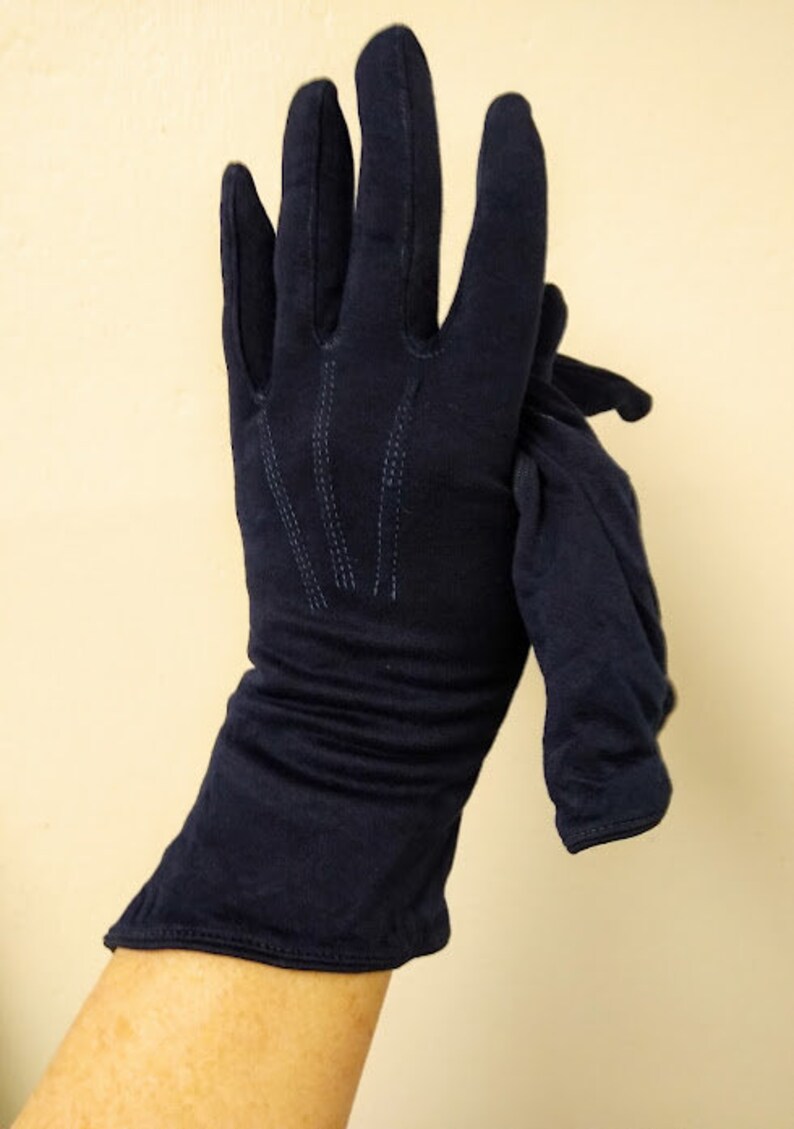 Vintage 1950s Dark Blue Wrist Evening Gloves Formal XS /Small Dyed Restored image 5