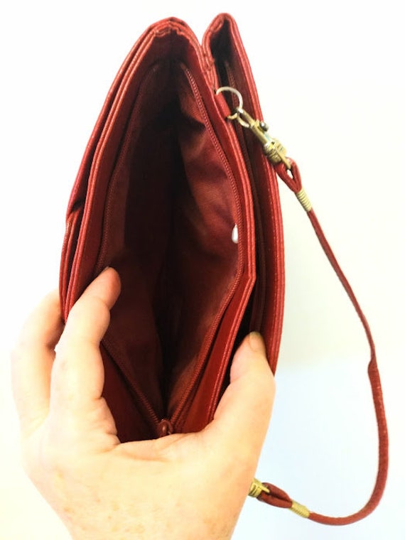 Vintage 1970s 70s Red Leather Shoulder Bag Handba… - image 7