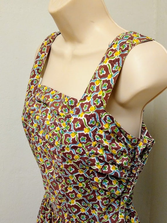 Vintage 1940s 50s Cotton Print Sun Dress Roses Sh… - image 4