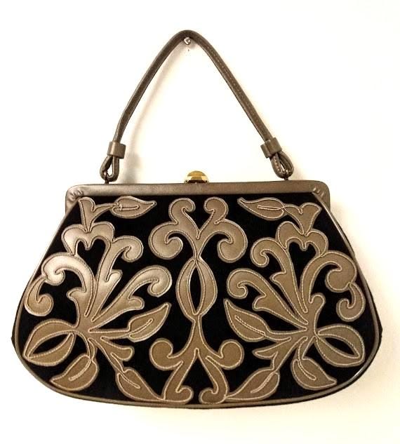 Leather Purse Gabs Vintage 1950's Ivory Beaded Handbag