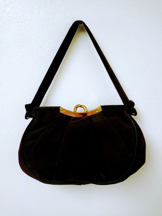 Vintage 1950s 50s Brown Faille Fabric Evening Bag… - image 9
