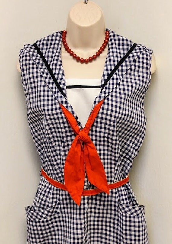 Vintage 1950s 1960s Sailor Collar Checkered Print 