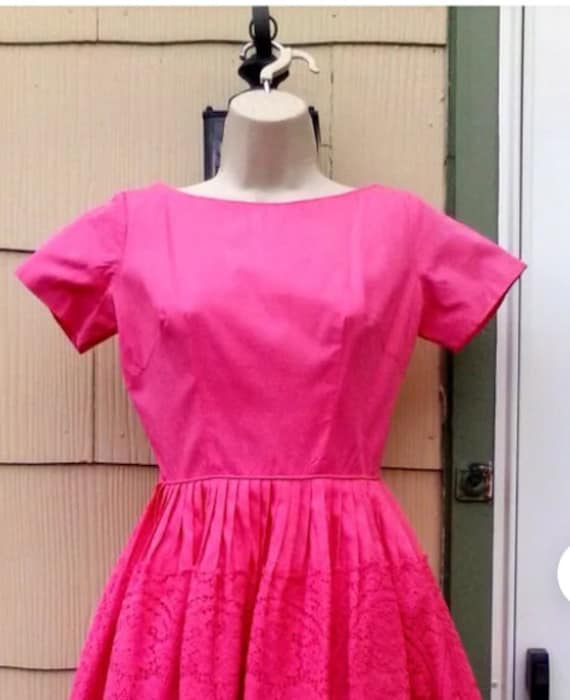 Vintage 1950s 50s Pink Dress Cotton XS Small Rock… - image 1