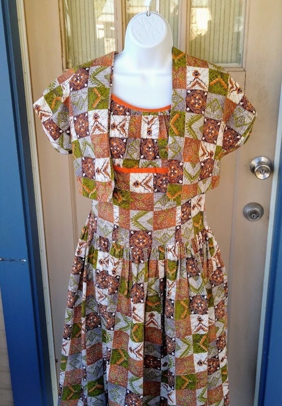 Vintage 1950s 50s Print Cotton Bolero Dress Sundr… - image 1