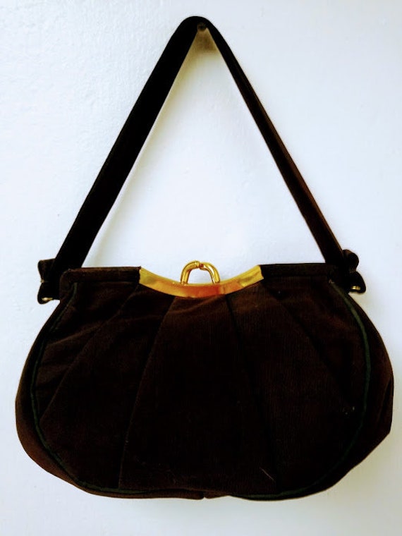 Vintage 1950s 50s Brown Faille Fabric Evening Bag… - image 1