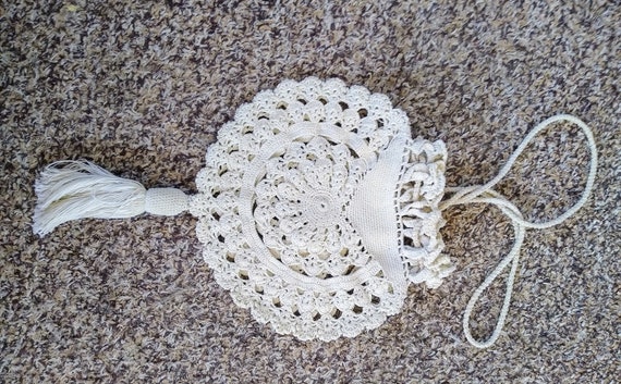 Vintage 1900s Off White  Victorian Crochet Drawst… - image 6
