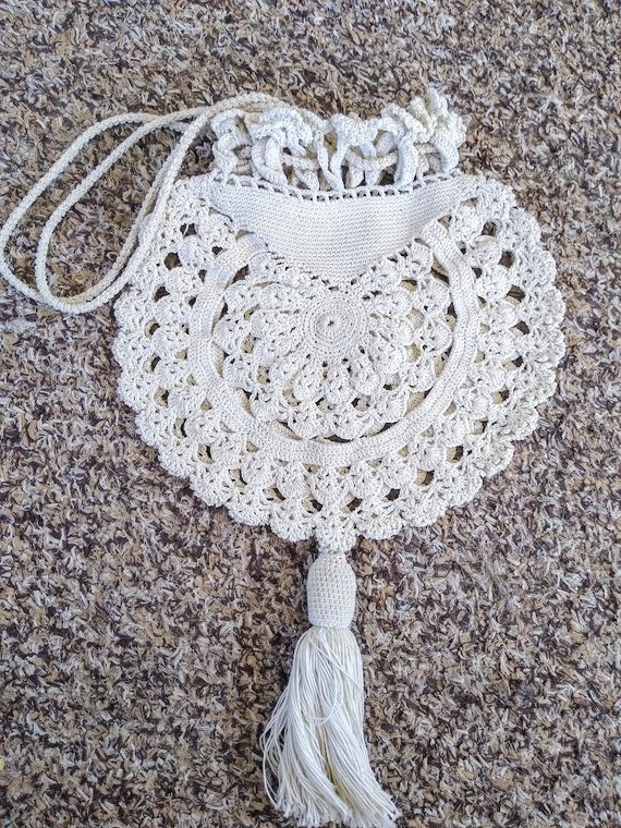 Vintage 1900s Off White  Victorian Crochet Drawst… - image 5