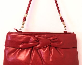 Vintage 1970s 70s Red Leather Shoulder Bag Handbag Purse