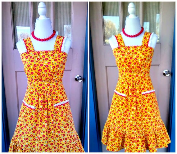 Vintage 1970s 70s Yellow Sundress Floral Print Dr… - image 2