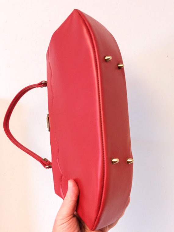 Vintage 1950s 1960s Red Faux Leather Handbag Purs… - image 6
