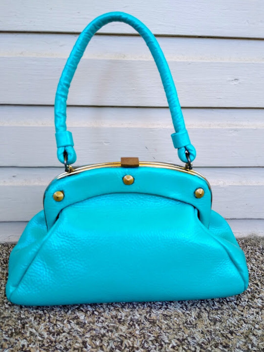 Vintage 1960s 60s Blue Turquoise Leather Mini Handbag - Etsy