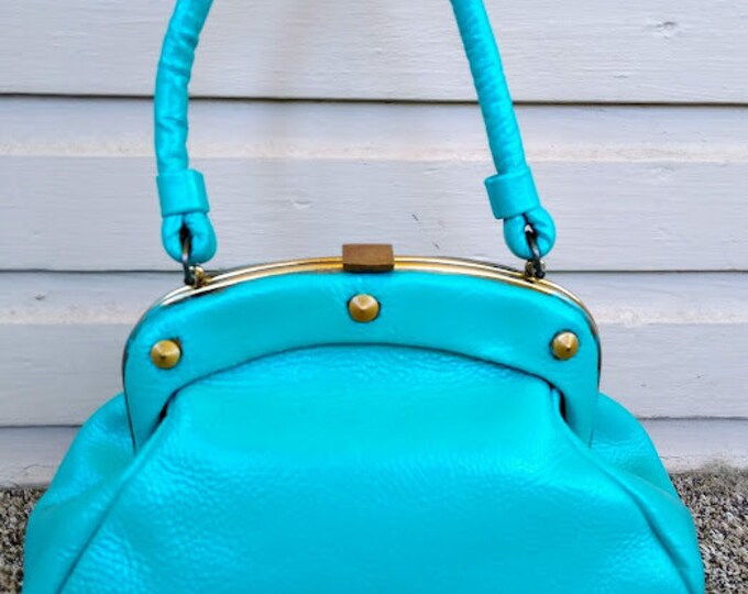 Vintage 1960s 60s Blue Turquoise Leather Mini Handbag Pocketbook Purse ...