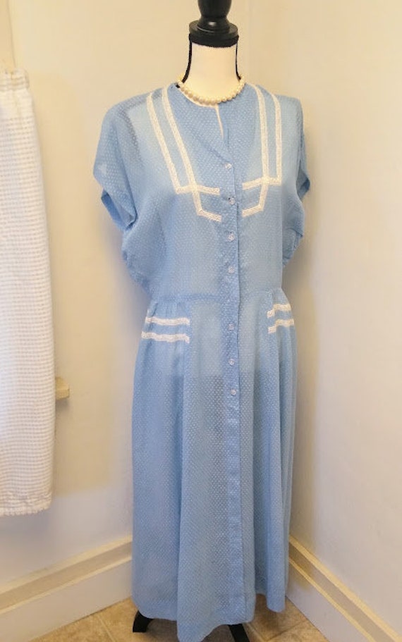 Vintage 1930s 1940s Blue Swiss Dot Sheer Dress Fr… - image 7