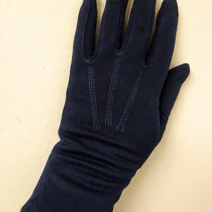 Vintage 1950s Dark Blue Wrist Evening Gloves Formal XS /Small Dyed Restored image 8
