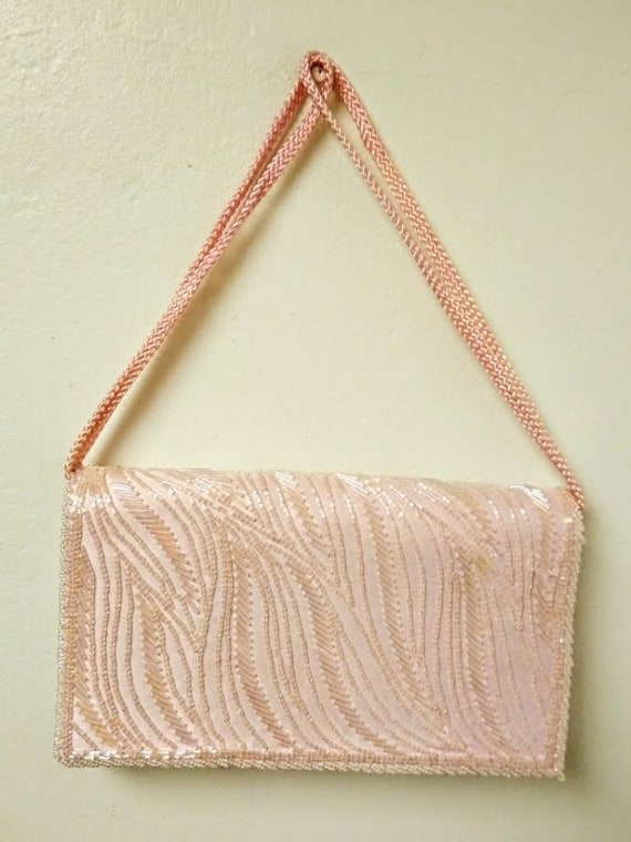 Vintage 1980s does 1950s Pale Pink Beaded Evening… - image 1