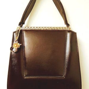 Bolso de mano vintage marrón oscuro de los años 60, grande, de LOU TAYLOR. ¡Fabuloso!